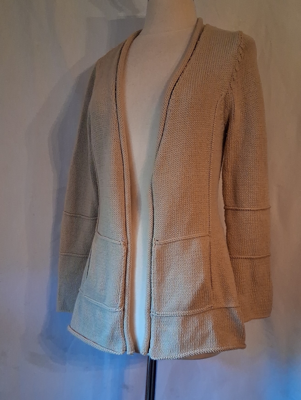 Pure Handknit Open-front Cream 100% Cotton Cardigan Sweater